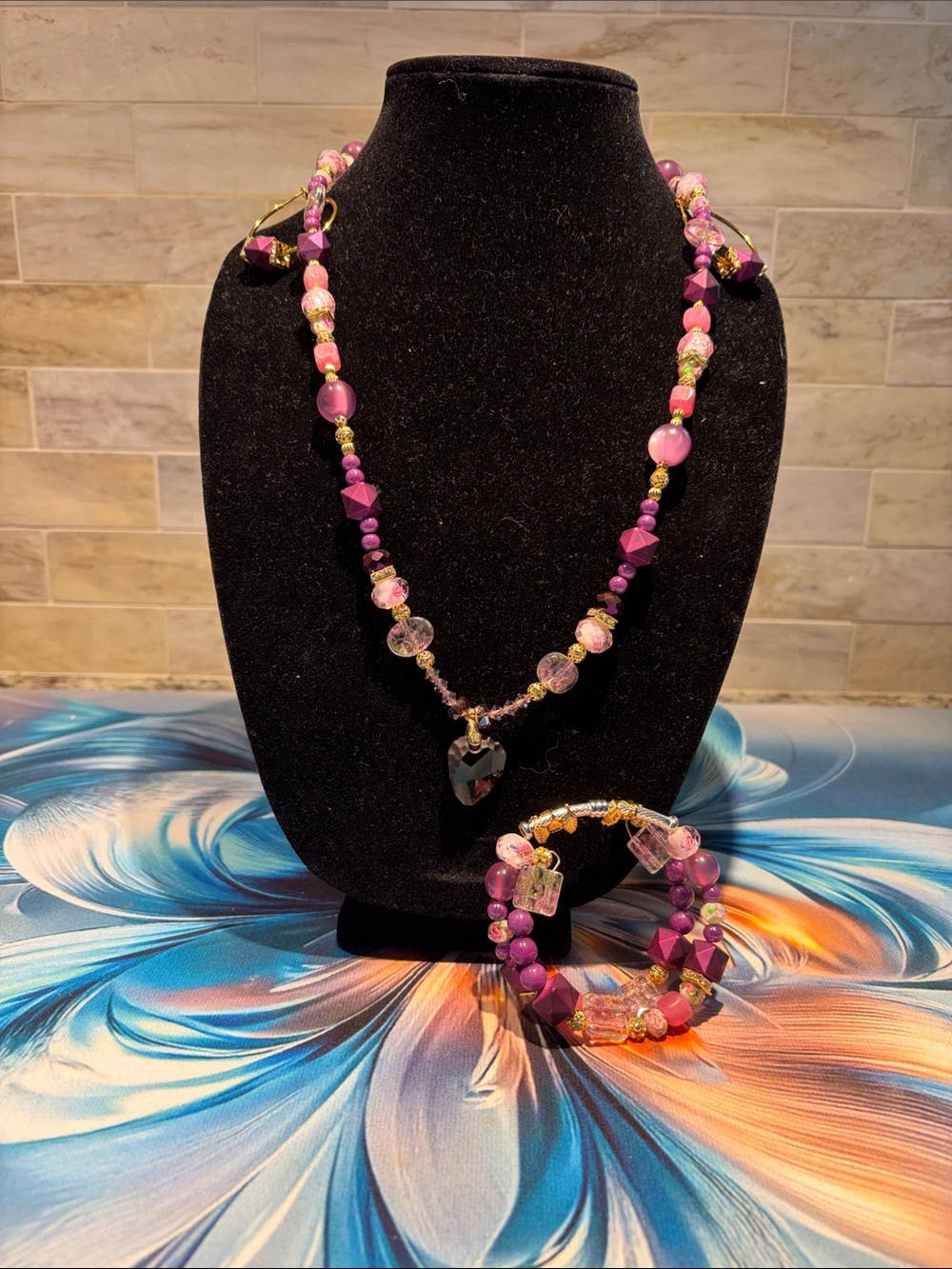 Pink and Purple Beaded Heart Pendant Necklace — Women's Fashion Jewelry